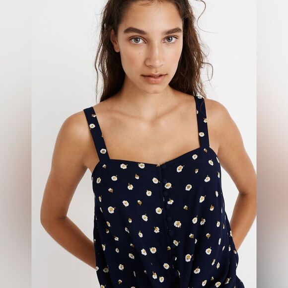 Madewell, blue tank top with white flowers tied at waist size XX small EUC - Picture 3 of 7